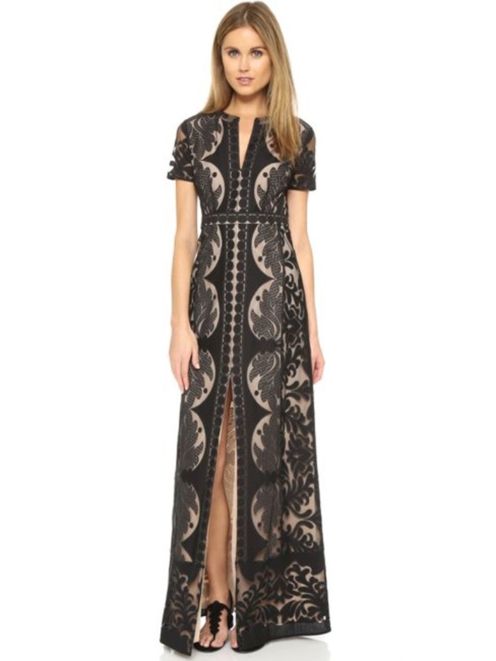 Bcbg Max Azria Cailean Black Beige Mesh Lace Maxi Occasion Formal Dress 10